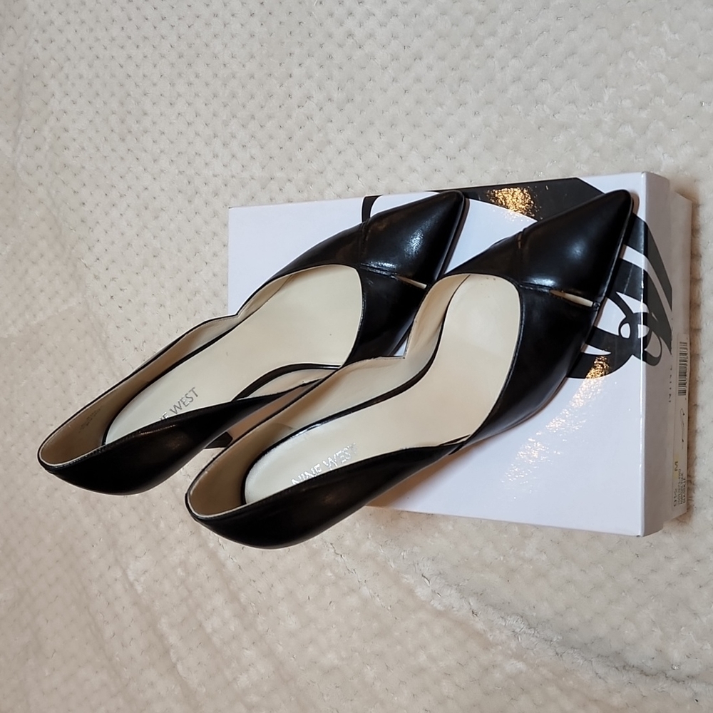 Nine West Kurlyque Pointy Toe Leather Black Pump, 9.5